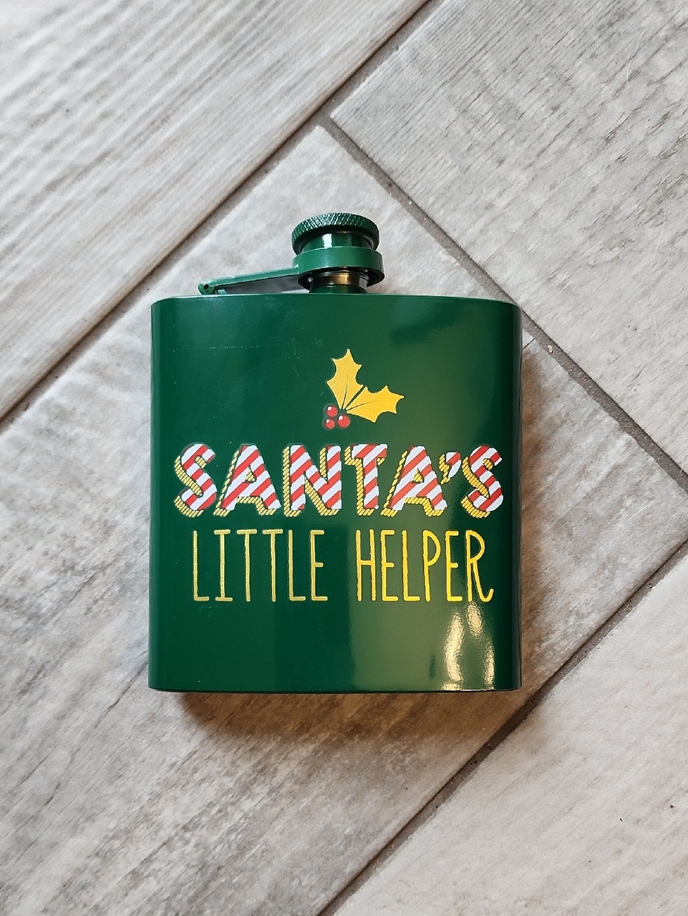 Santa's Little Helper Green Holiday Flask